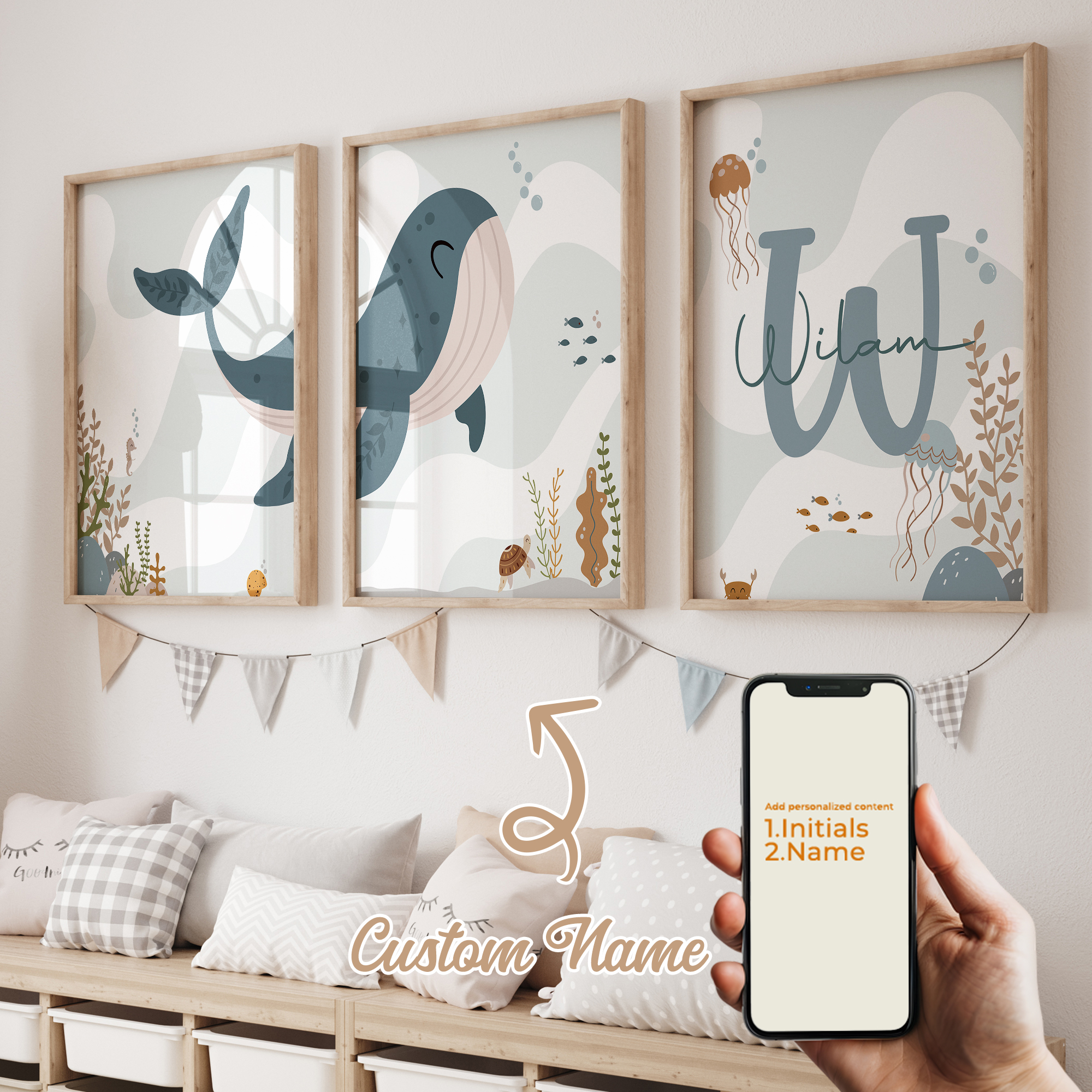 Home Decor Foto - 3pcs Personalized Custom Name Cartoon Child
