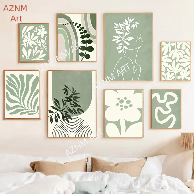 Abstract Oil Painting - 1PC Bohemia Green Lines Rainbow Leaf