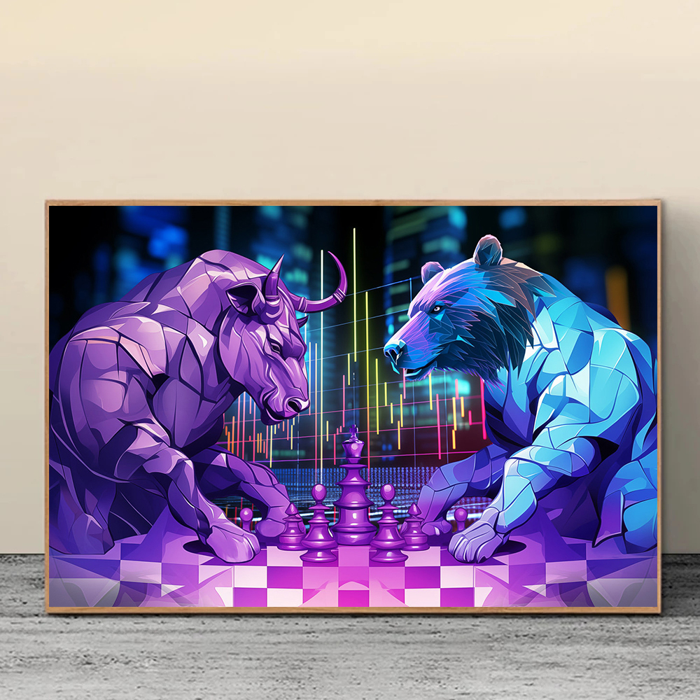 Home Decor Market - Black White Bull Bear Playing Chess