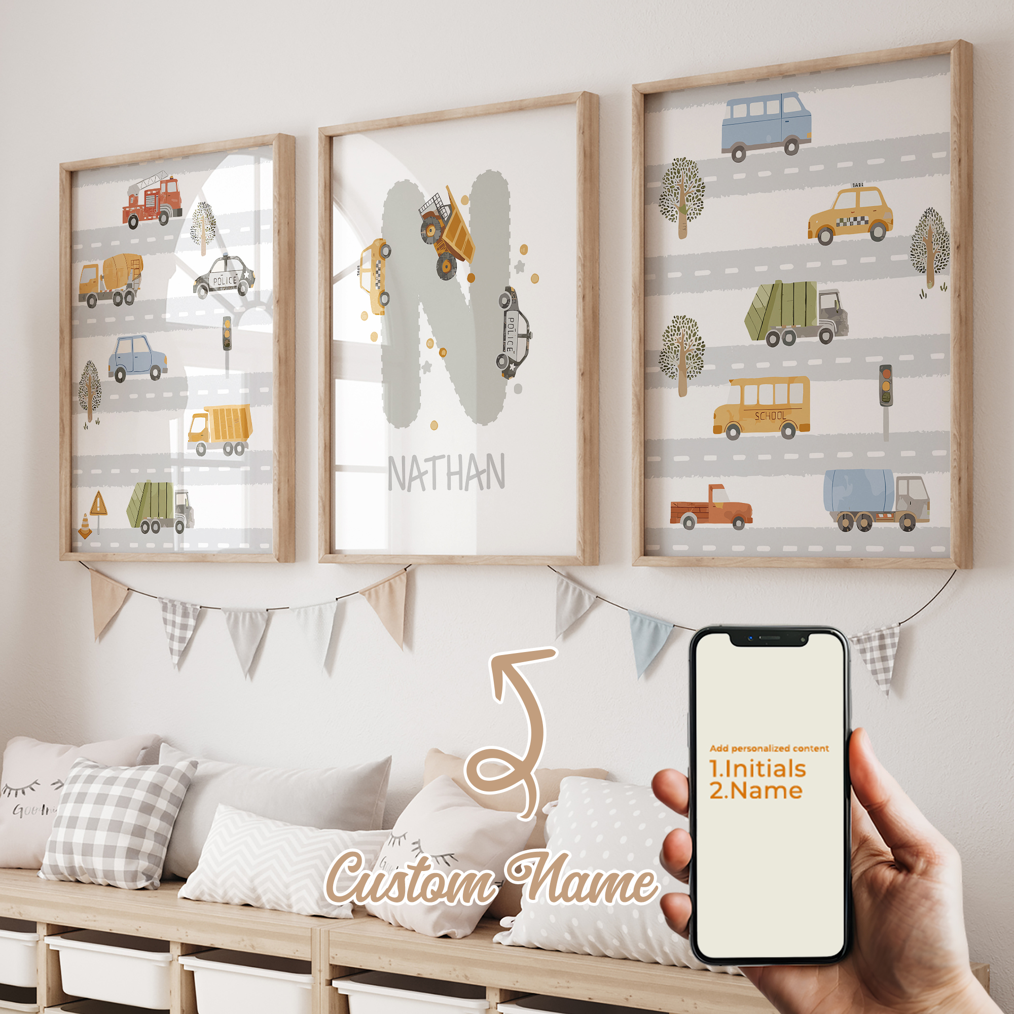 Home Decor Foto - 3pcs Personalized Custom Name Automobile Road