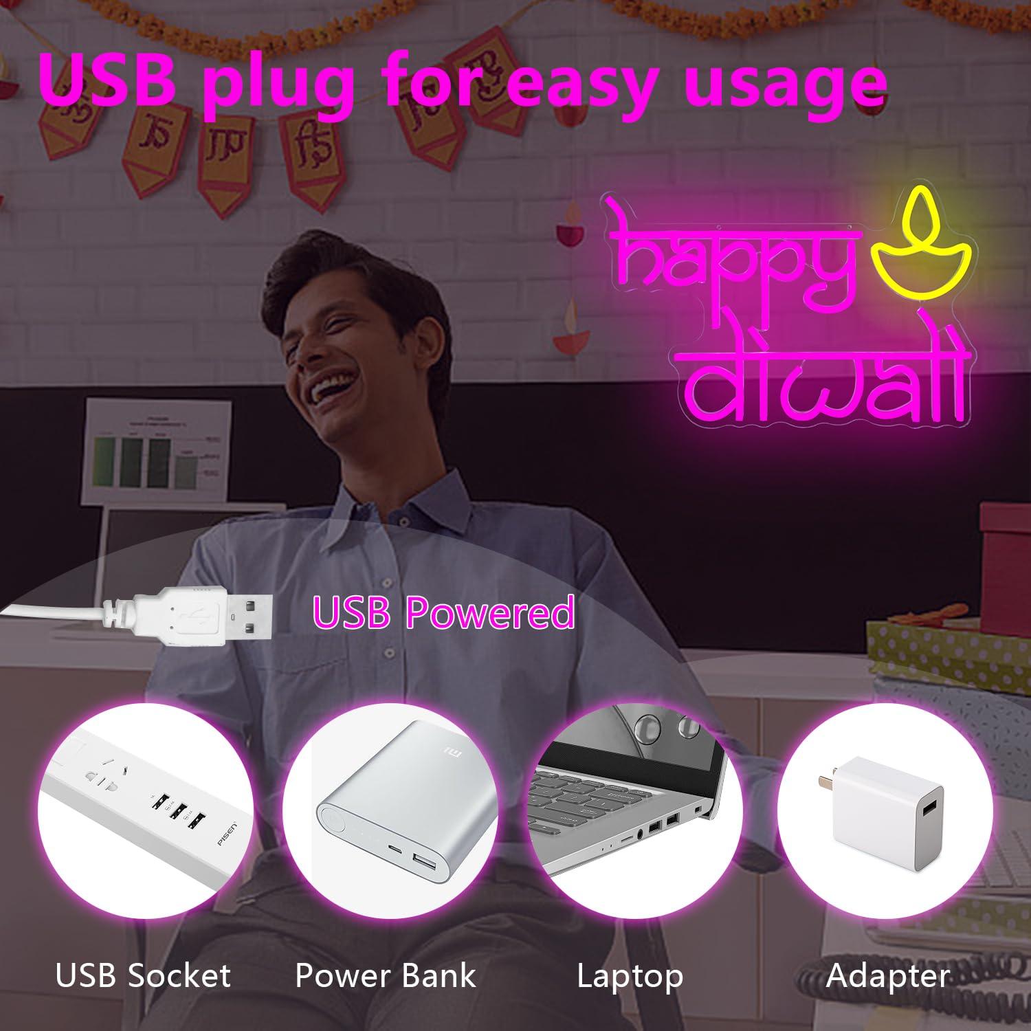 Happy Diwali Neon Sign USB Pow - مراجعة Home Decor Light وسعره