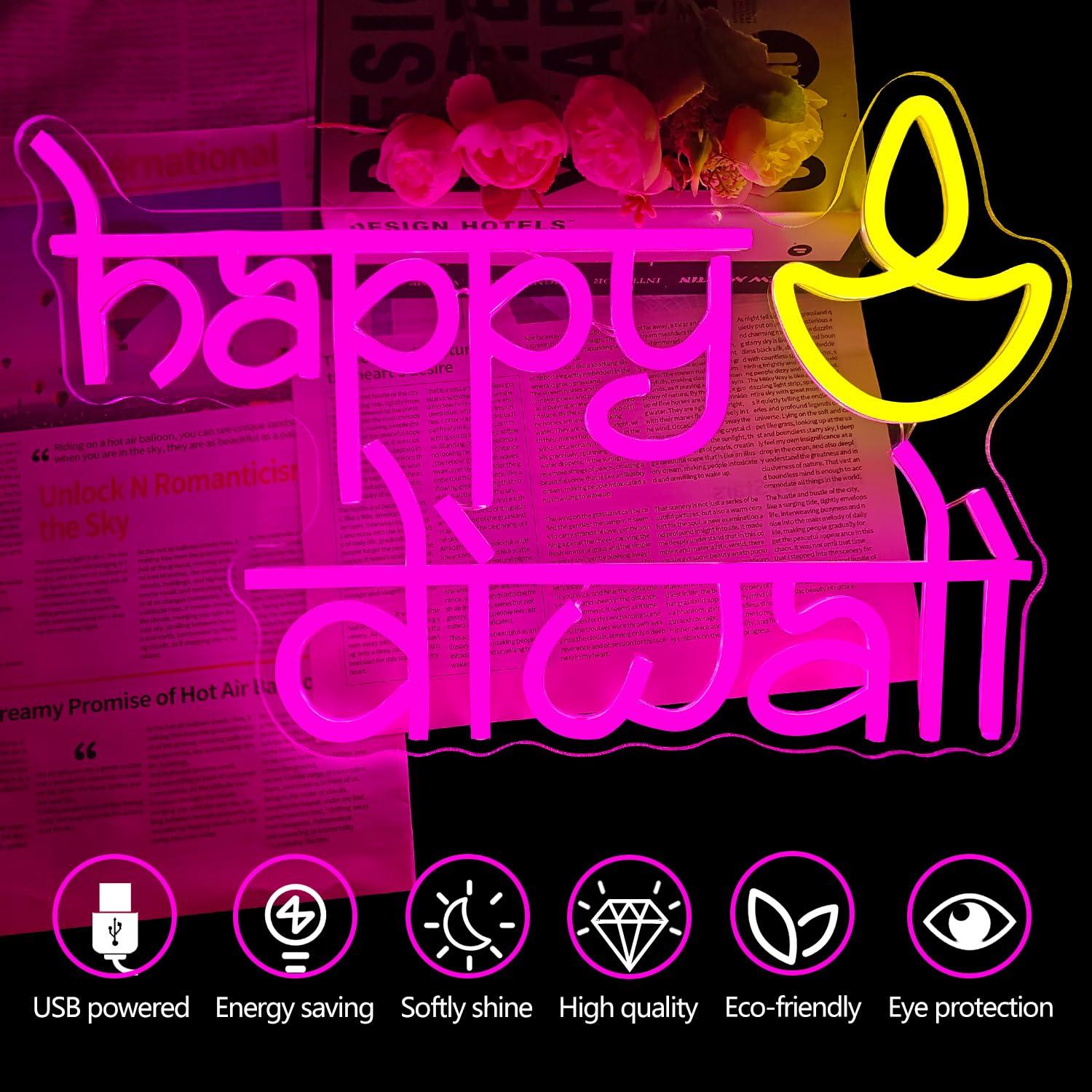 Happy Diwali Neon Sign USB Pow - مراجعة Home Decor Light وسعره