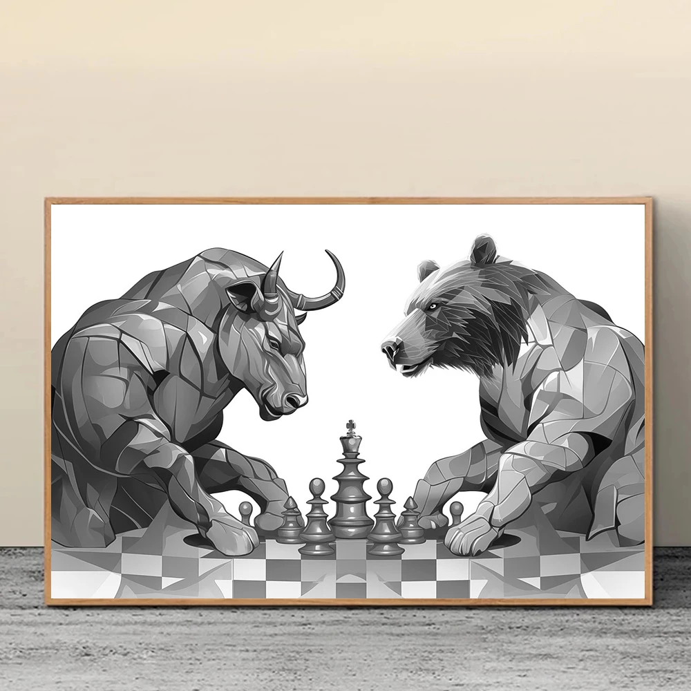 Black White Bull Bear Playing  - مراجعة Home Decor Market وسعره