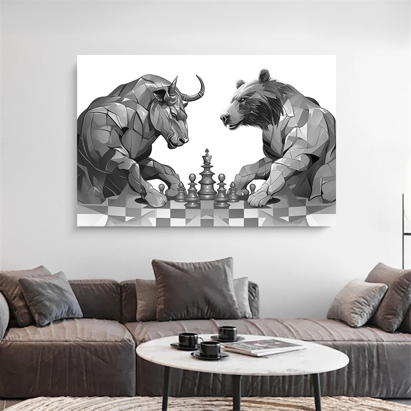 Black White Bull Bear Playing  - مراجعة Home Decor Market وسعره